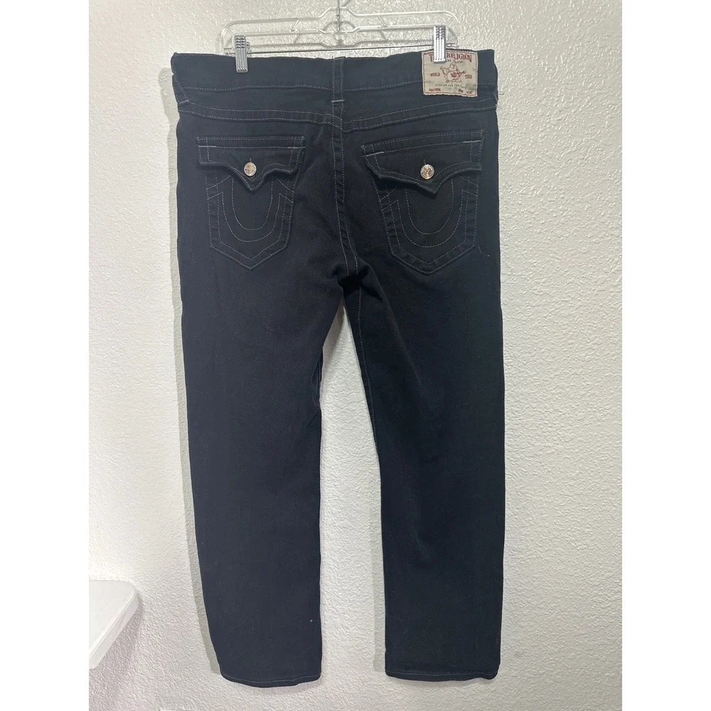 True Religion Ricky Relaxed Straight Black Contrast Stitch Jeans Mens 36